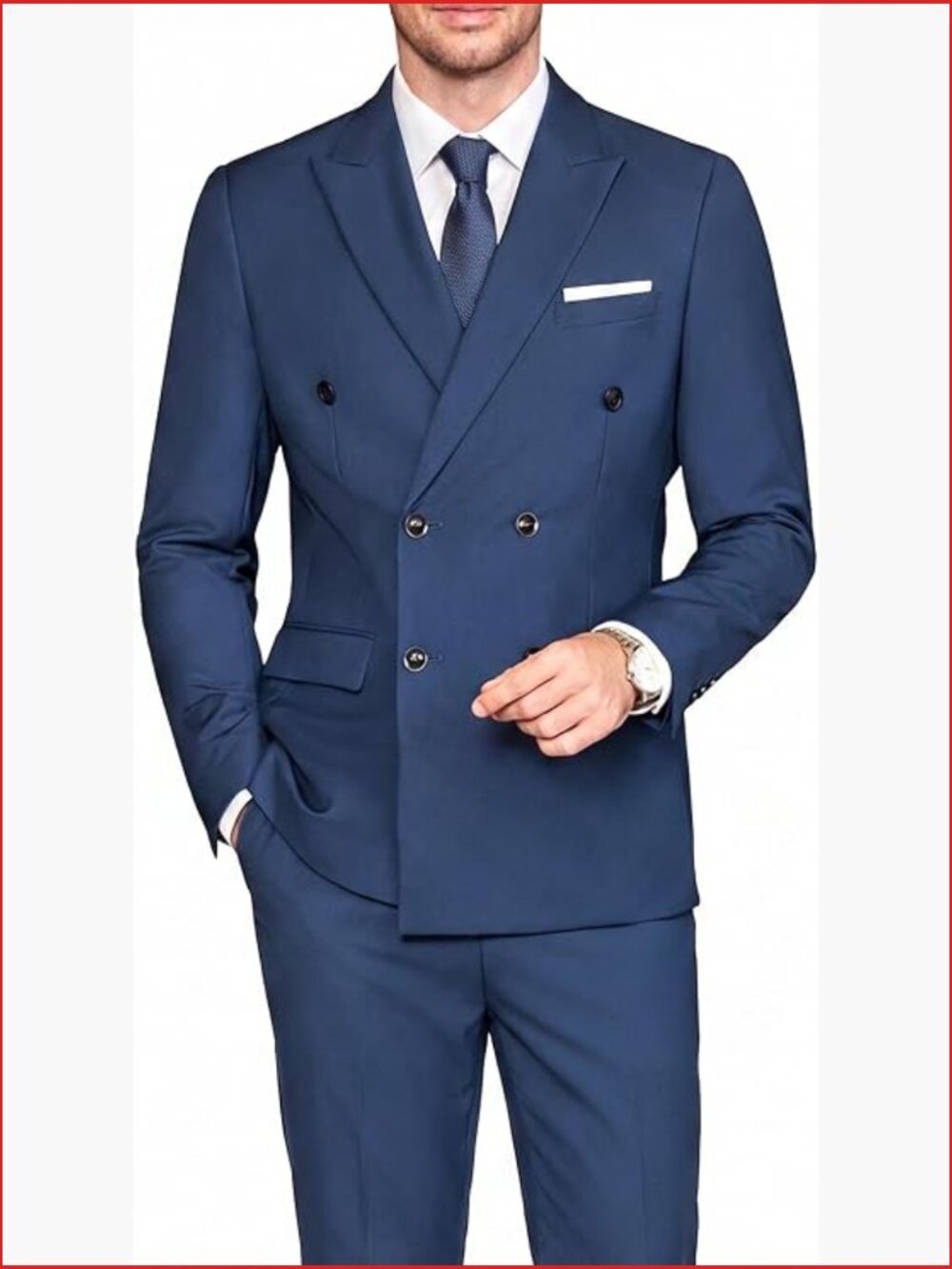 Men's 2 Piece Double Breasted Suit Slim Fit Tuxedo Jacket and Dress Pants Set